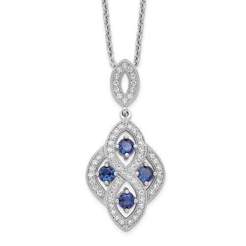 Brilliant Embers Sterling Silver Rhodium-Plated 64 Stone Blue and White CZ Vintage Style Dangle Necklace with 2 Inch Extender, 18"