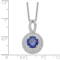 Brilliant Embers Sterling Silver Rhodium-plated 104 Stone Micro Pavé Blue and White CZ Circle Necklace with 2 Inch Extender, 18" view 3