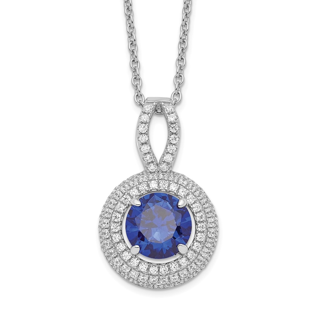 Brilliant Embers Sterling Silver Rhodium-plated 104 Stone Micro Pavé Blue and White CZ Circle Necklace with 2 Inch Extender, 18"