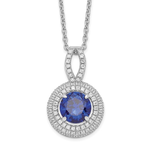 Brilliant Embers Sterling Silver Rhodium-plated 104 Stone Micro Pavé Blue and White CZ Circle Necklace with 2 Inch Extender, 18"