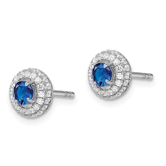 Brilliant Embers Sterling Silver Rhodium-plated 72 Stone Micro Pavé Blue and White Halo CZ Circle Post Earrings
