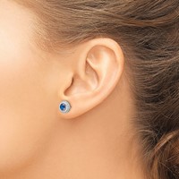 Brilliant Embers Sterling Silver Rhodium-plated 72 Stone Micro Pavé Blue and White Halo CZ Circle Post Earrings view 3