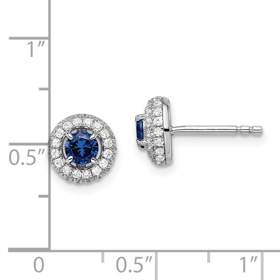 Brilliant Embers Sterling Silver Rhodium-plated 72 Stone Micro Pavé Blue and White Halo CZ Circle Post Earrings
