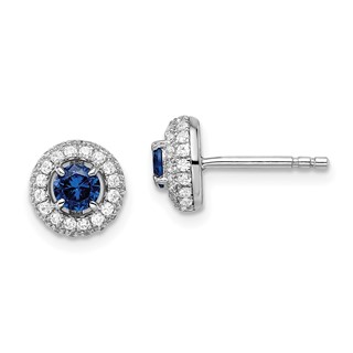 Brilliant Embers Sterling Silver Rhodium-plated 72 Stone Micro Pavé Blue and White Halo CZ Circle Post Earrings