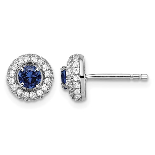 Brilliant Embers Sterling Silver Rhodium-plated 72 Stone Micro Pavé Blue and White Halo CZ Circle Post Earrings