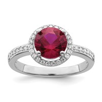 Brilliant Embers Sterling Silver Rhodium-plated 35 Stone Red Corundum and CZ Halo Ring view 1