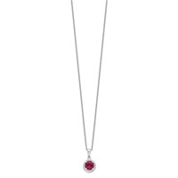 Brilliant Embers Sterling Silver Rhodium-plated 20 Stone Red Corundum and Clear CZ Halo Necklace with 2 Inch Extender, 18" view 2