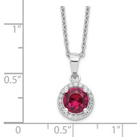 Brilliant Embers Sterling Silver Rhodium-plated 20 Stone Red Corundum and Clear CZ Halo Necklace with 2 Inch Extender, 18" view 3