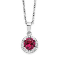 Brilliant Embers Sterling Silver Rhodium-plated 20 Stone Red Corundum and Clear CZ Halo Necklace with 2 Inch Extender, 18" view 1