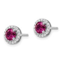 Brilliant Embers Sterling Silver Rhodium-plated 34 Stone CZ and Red Corundum Post Stud Halo Earrings view 2