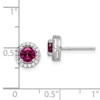 Brilliant Embers Sterling Silver Rhodium-plated 34 Stone CZ and Red Corundum Post Stud Halo Earrings view 4