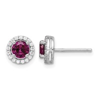 Brilliant Embers Sterling Silver Rhodium-plated 34 Stone CZ and Red Corundum Post Stud Halo Earrings view 1