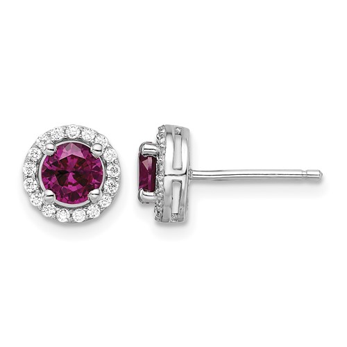 Brilliant Embers Sterling Silver Rhodium-plated 34 Stone CZ and Red Corundum Post Stud Halo Earrings