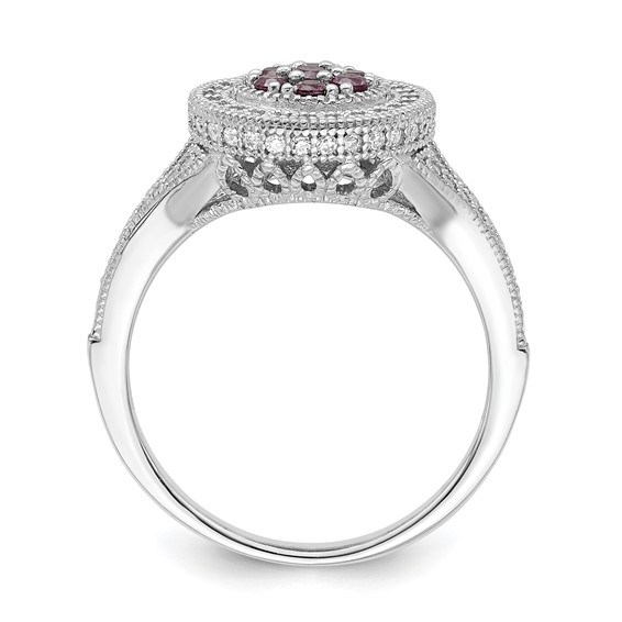 Brilliant Embers Sterling Silver Rhodium-plated 86 Stone Micro Pavé Red and White CZ Circle Ring