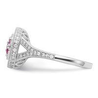 Brilliant Embers Sterling Silver Rhodium-plated 86 Stone Micro Pavé Red and White CZ Circle Ring view 3