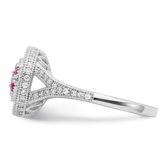 Brilliant Embers Sterling Silver Rhodium-plated 86 Stone Micro Pavé Red and White CZ Circle Ring