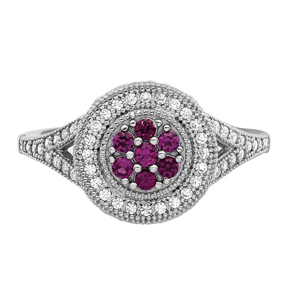 Brilliant Embers Sterling Silver Rhodium-plated 86 Stone Micro Pavé Red and White CZ Circle Ring