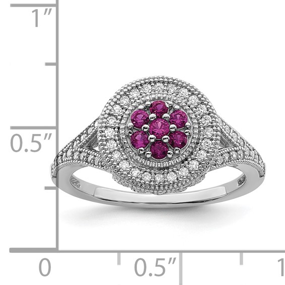 Brilliant Embers Sterling Silver Rhodium-plated 86 Stone Micro Pavé Red and White CZ Circle Ring