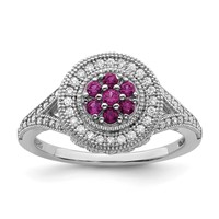Brilliant Embers Sterling Silver Rhodium-plated 86 Stone Micro Pavé Red and White CZ Circle Ring view 1