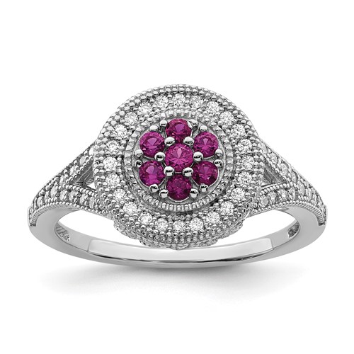Brilliant Embers Sterling Silver Rhodium-plated 86 Stone Micro Pavé Red and White CZ Circle Ring