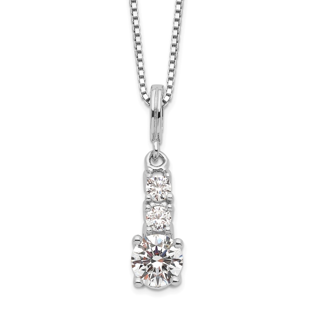 Brilliant Embers Sterling Silver Rhodium-plated 3 Stone Micro Pavé CZ Necklace with 2 Inch Extender, 18"