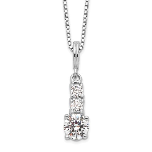 Brilliant Embers Sterling Silver Rhodium-plated 3 Stone Micro Pavé CZ Necklace with 2 Inch Extender, 18"
