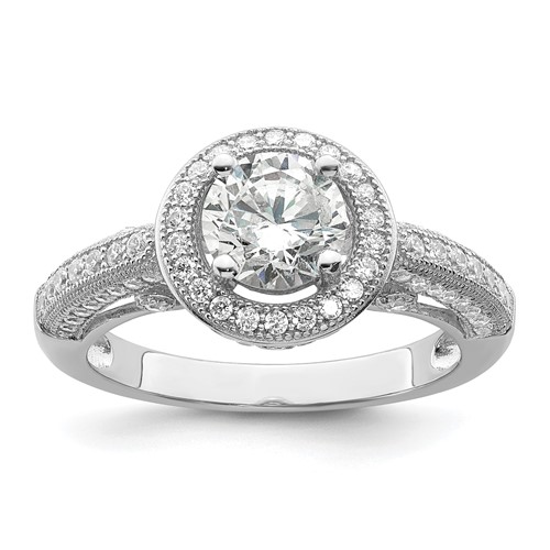 Brilliant Embers Sterling Silver Rhodium-plated 81 Stone Halo Micro Pavé CZ Ring