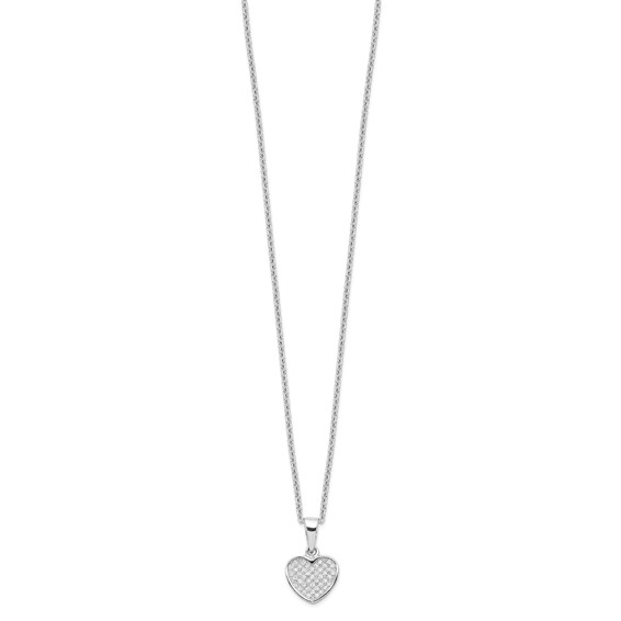 Brilliant Embers Sterling Silver Rhodium-plated 44 Stone 18 inch Micro Pavé CZ Heart Necklace with 2 Inch Extender