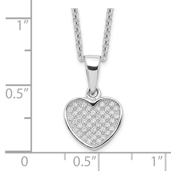 Brilliant Embers Sterling Silver Rhodium-plated 44 Stone 18 inch Micro Pavé CZ Heart Necklace with 2 Inch Extender