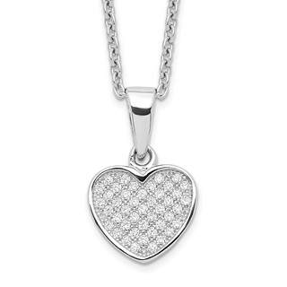 Brilliant Embers Sterling Silver Rhodium-plated 44 Stone 18 inch Micro Pavé CZ Heart Necklace with 2 Inch Extender