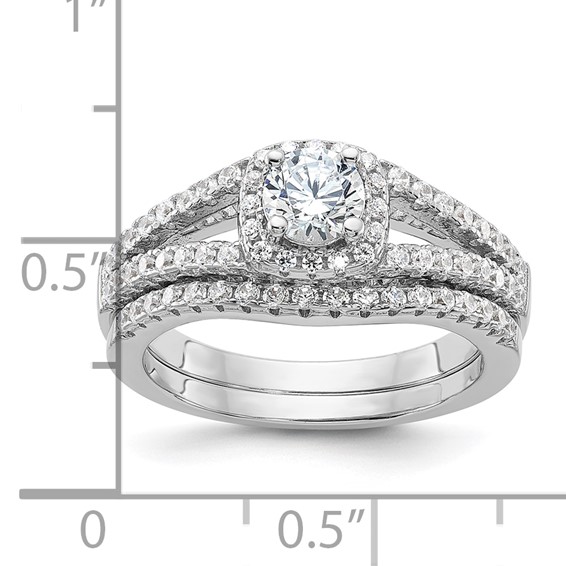 Brilliant Embers Sterling Silver Rhodium-plated 67 Stone Micro Pavé CZ 2 Piece Wedding Ring Set