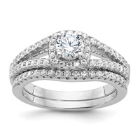 Brilliant Embers Sterling Silver Rhodium-plated 67 Stone Micro Pavé CZ 2 Piece Wedding Ring Set view 1