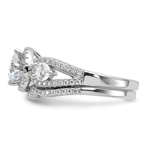 Brilliant Embers Sterling Silver Rhodium-plated 93 Stone Micro Pavé CZ 2-piece Wedding Set