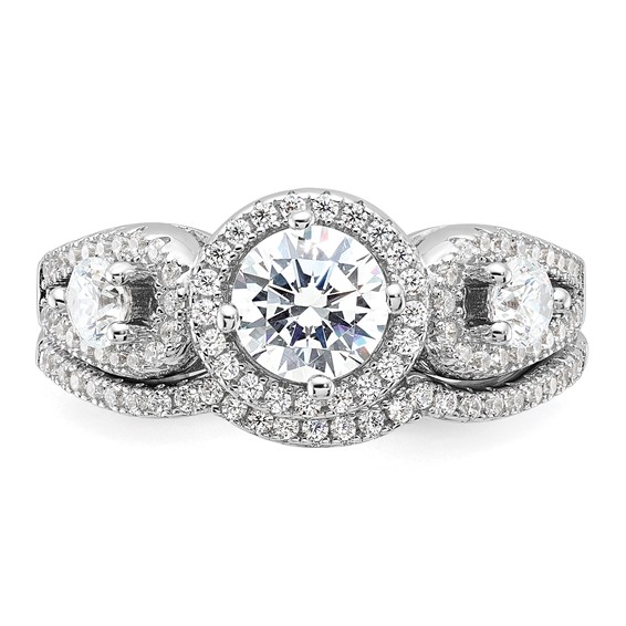 Brilliant Embers Sterling Silver Rhodium-plated 93 Stone Micro Pavé CZ 2-piece Wedding Set