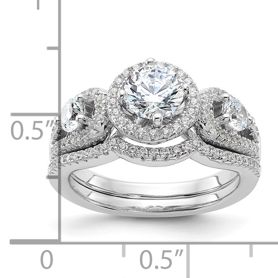 Brilliant Embers Sterling Silver Rhodium-plated 93 Stone Micro Pavé CZ 2-piece Wedding Set