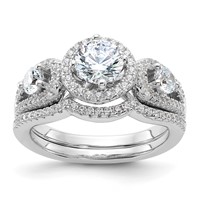 Brilliant Embers Sterling Silver Rhodium-plated 93 Stone Micro Pavé CZ 2-piece Wedding Set view 1