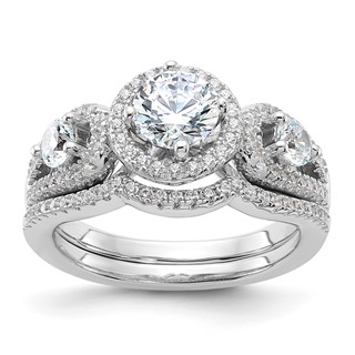 Brilliant Embers Sterling Silver Rhodium-plated 93 Stone Micro Pavé CZ 2-piece Wedding Set