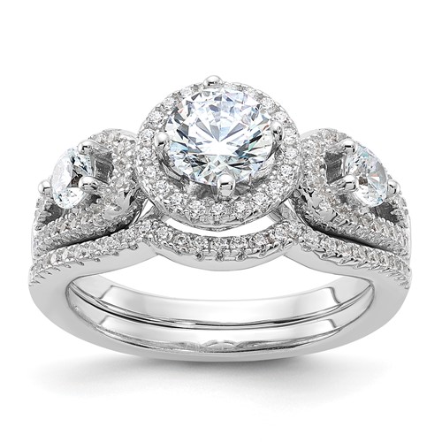 Brilliant Embers Sterling Silver Rhodium-plated 93 Stone Micro Pavé CZ 2-piece Wedding Set