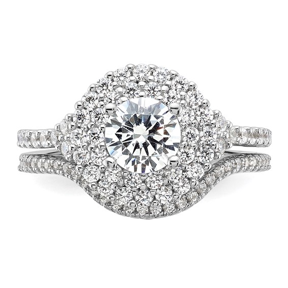 Brilliant Embers Sterling Silver Rhodium-plated 86 Stone Micro Pavé CZ 2-piece Wedding Set