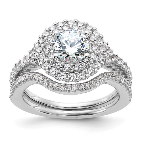 Brilliant Embers Sterling Silver Rhodium-plated 86 Stone Micro Pavé CZ 2-piece Wedding Set