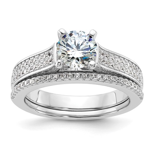 Brilliant Embers Sterling Silver Rhodium-plated 135 Stone Micro Pavé CZ 2-piece Wedding Set