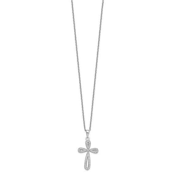 Brilliant Embers Sterling Silver Rhodium-plated 55 Stone 18 inch Micro Pavé CZ Cross Necklace with 2 Inch Extender