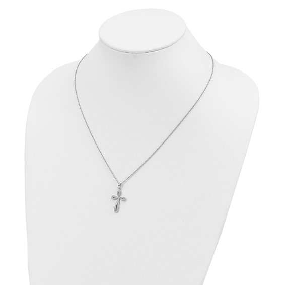 Brilliant Embers Sterling Silver Rhodium-plated 55 Stone 18 inch Micro Pavé CZ Cross Necklace with 2 Inch Extender