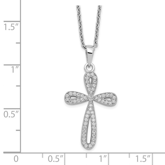Brilliant Embers Sterling Silver Rhodium-plated 55 Stone 18 inch Micro Pavé CZ Cross Necklace with 2 Inch Extender