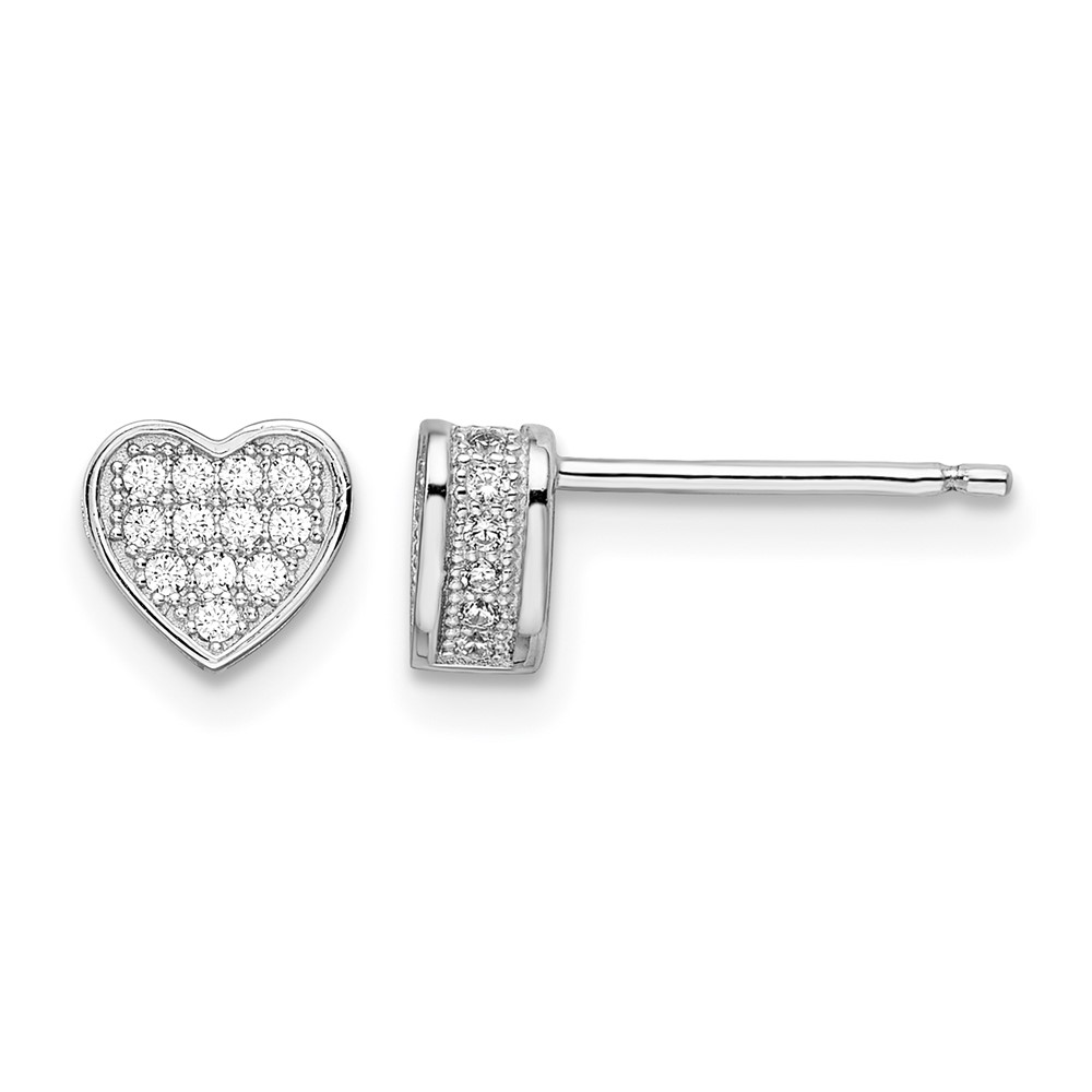 Brilliant Embers Sterling Silver Rhodium-plated 54 Stone Micro Pav‚ CZ Heart Post Earrings