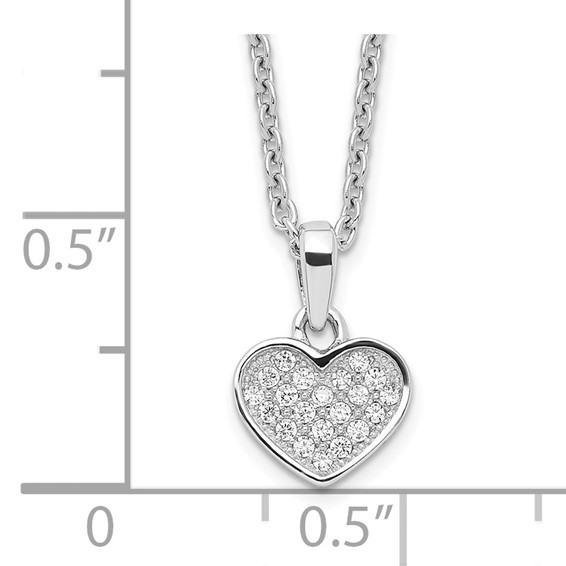 Brilliant Embers Sterling Silver Rhodium-plated 21 Stone 18 inch Micro Pavé CZ Heart Necklace with 2 Inch Extender