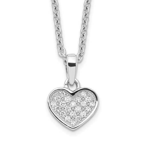 Brilliant Embers Sterling Silver Rhodium-plated 21 Stone Micro Pavé CZ Heart Necklace with 2 Inch Extender, 18"