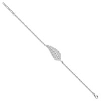 Brilliant Embers Sterling Silver Rhodium-plated 87 Stone Micro Pavé CZ Feather Bracelet with 1 Inch Extender, 7" view 2