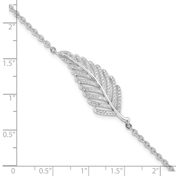Brilliant Embers Sterling Silver Rhodium-plated 87 Stone 7 inch Micro Pavé CZ Feather Bracelet with 1 inch Extender