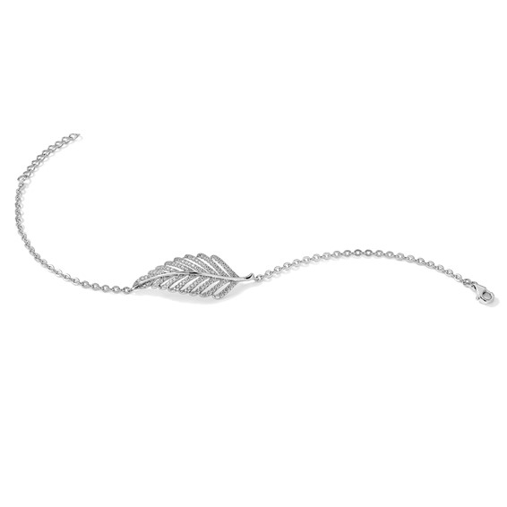 Brilliant Embers Sterling Silver Rhodium-plated 87 Stone 7 inch Micro Pavé CZ Feather Bracelet with 1 inch Extender